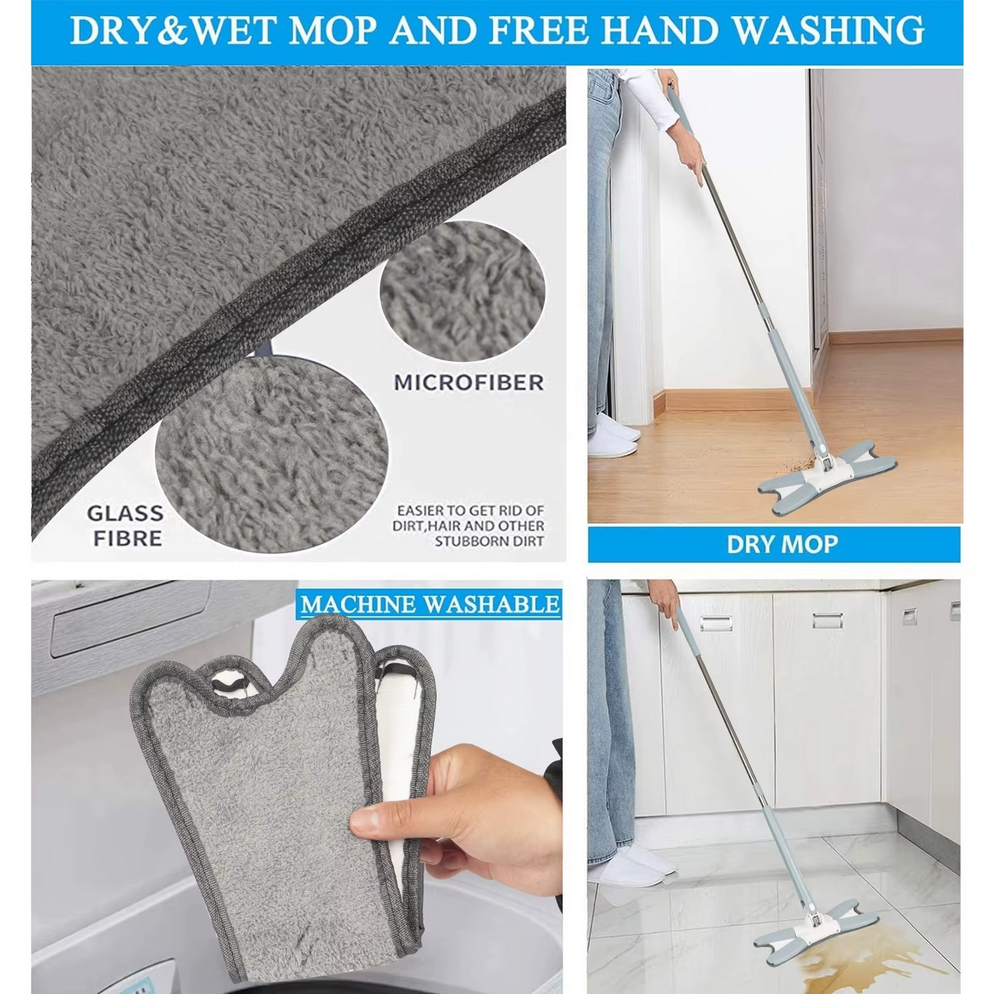 Balai Plat Microfibre 40 cm à Tige Rétractable